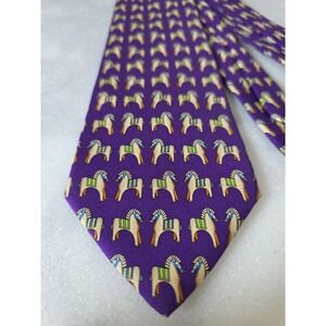 Brooks Brothers Makers Purple Silk Tie Green Blue Horse Equestrian Motif USA
